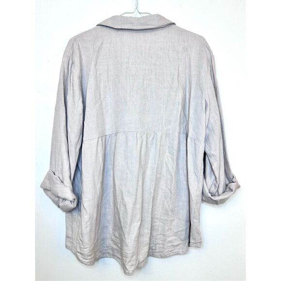 Shein Woven Long Sleeve Collared Stretch Button Front Blouse Top Gray XL - Picture 2 of 3